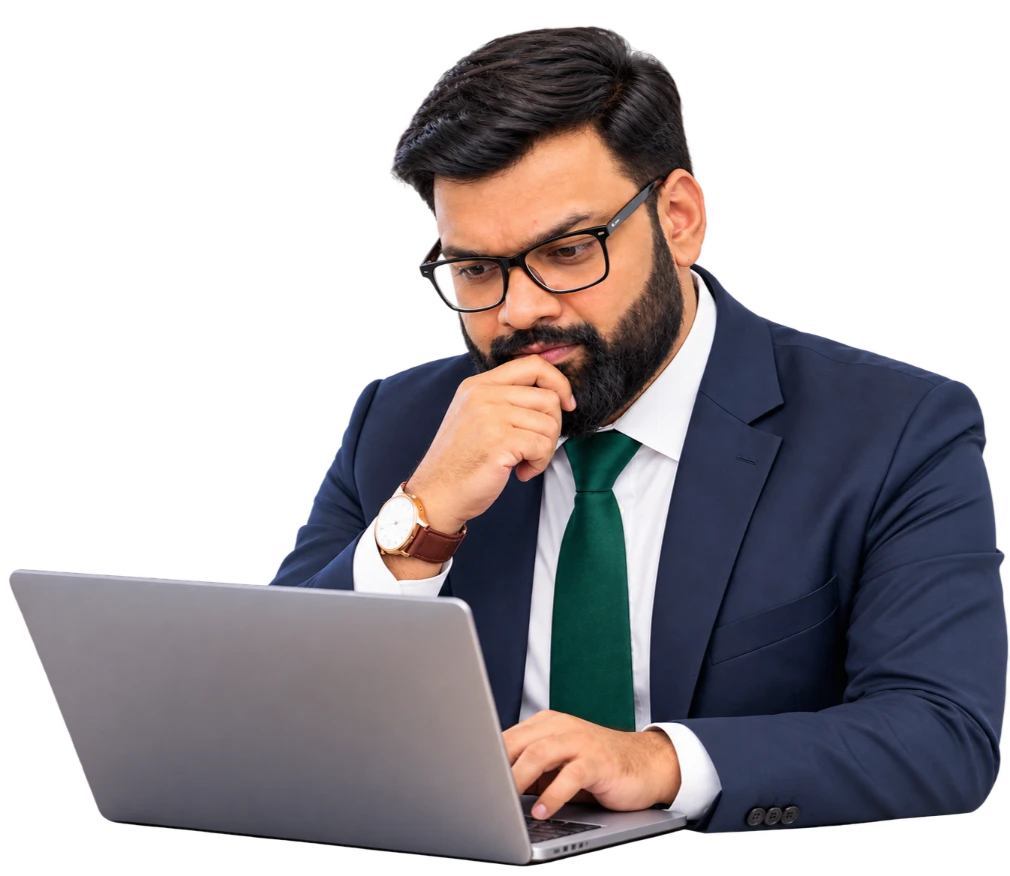 Business owner thinking through marketing challenges
